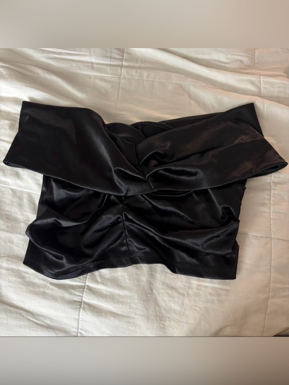 SHEIN Black Satin Ruched Crop Top